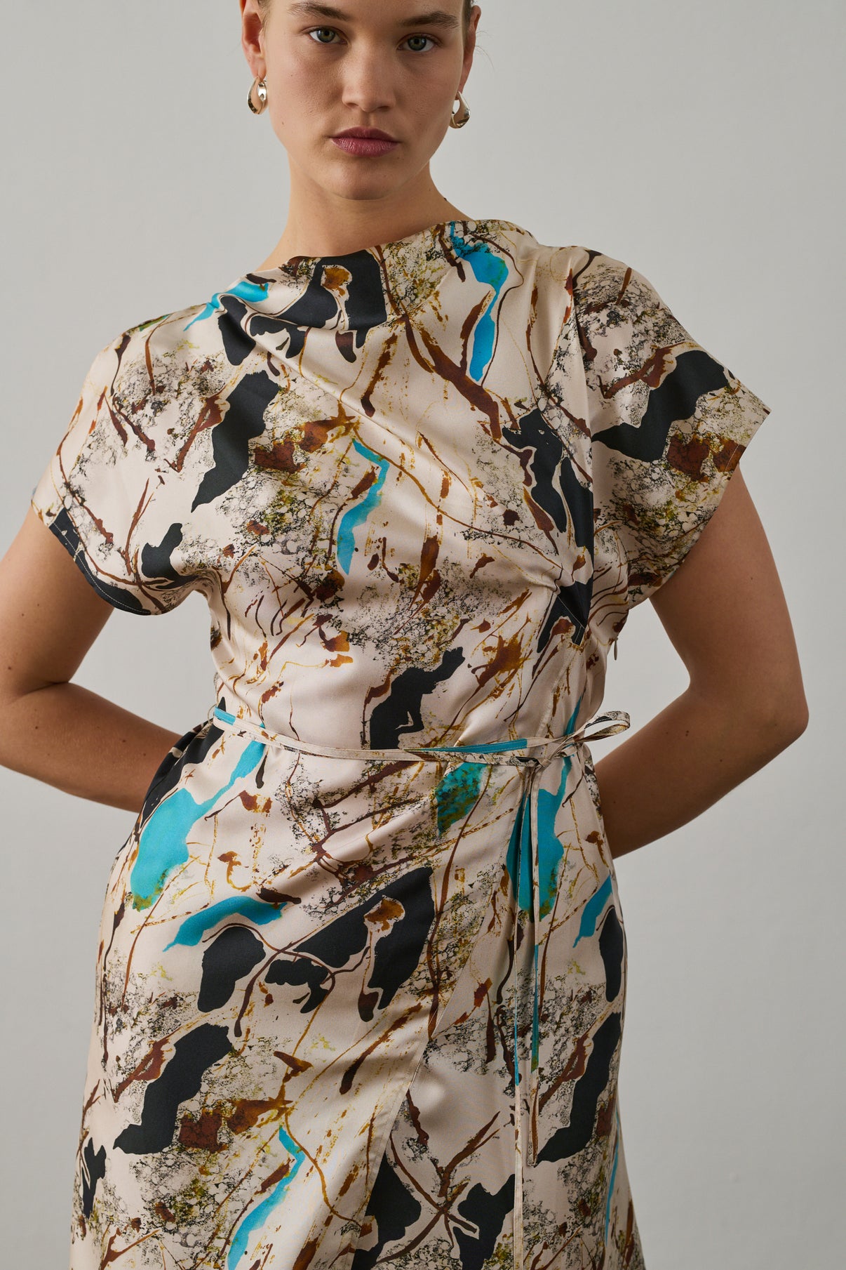 Robe Felicie - Beige/Turquoise - Soie - Femme vue 2